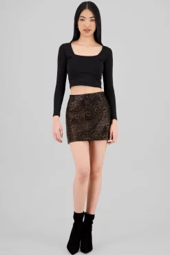 Shasa Animal Print Faux Leather Mini Skirt