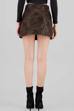 Shasa Animal Print Faux Leather Mini Skirt