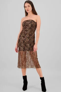Shasa Animal Print Midi Mesh Dress