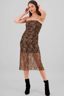 Shasa Animal Print Midi Mesh Dress