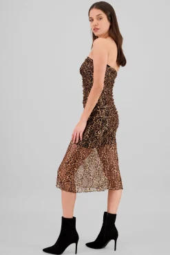 Shasa Animal Print Midi Mesh Dress