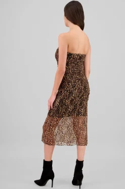 Shasa Animal Print Midi Mesh Dress