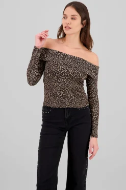 Shasa Animal Print Off Shouder Top