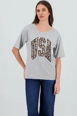 Shasa Animal Print Patch Short Sleeve T Shirt