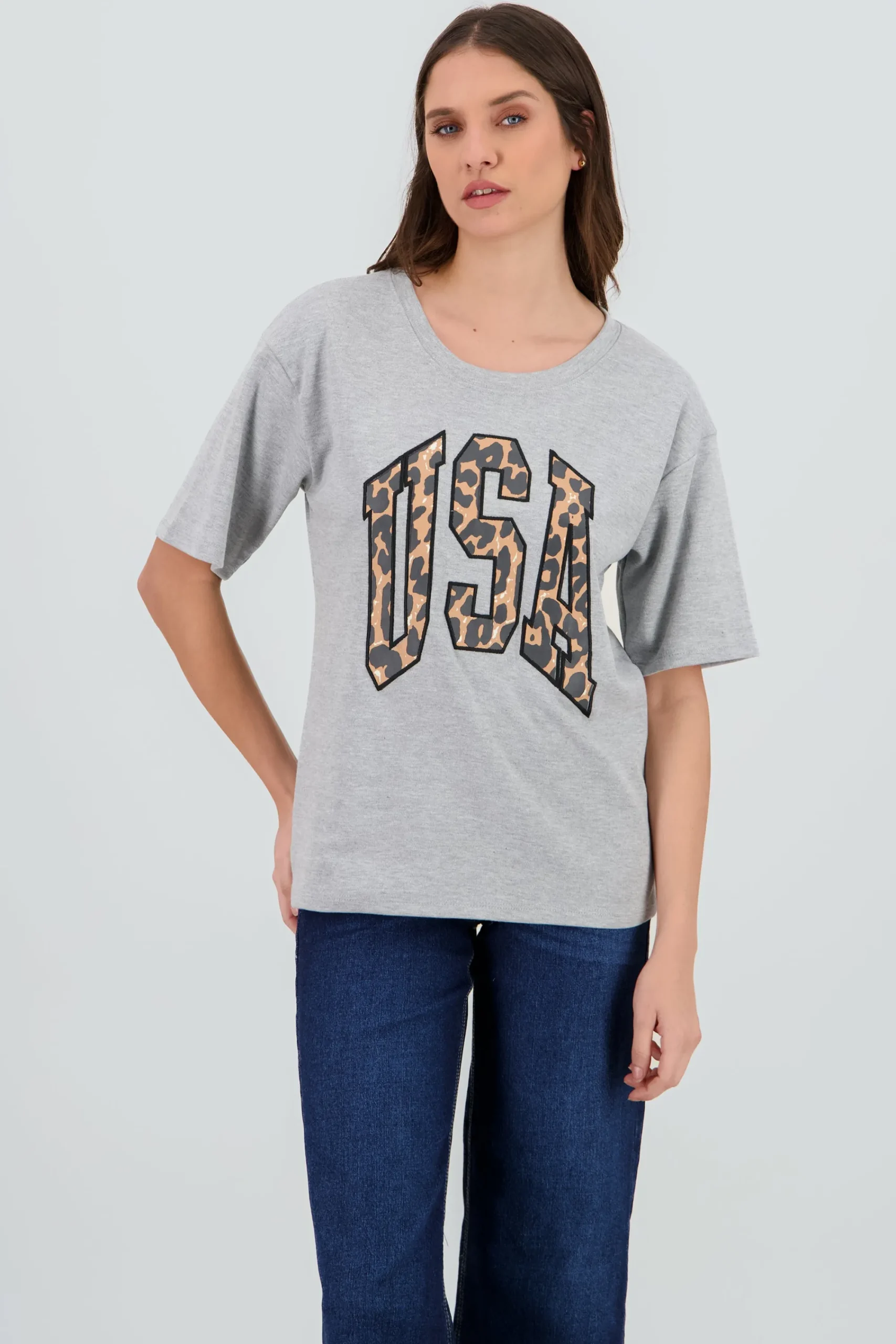 Shasa Animal Print Patch Short Sleeve T Shirt
