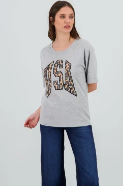 Shasa Animal Print Patch Short Sleeve T Shirt