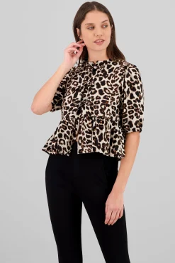 Shasa Animal Print Puff Sleeve Blouse