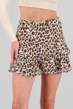 Shasa Animal Print Ruffle Mini Skirt