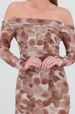 Shasa Asymmetric Off Shoulder Floral Midi Dress