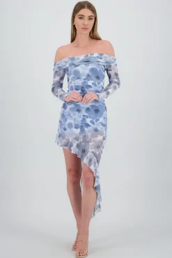 Shasa Asymmetric Off Shoulder Floral Midi Dress