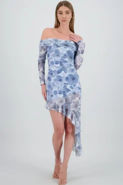 Shasa Asymmetric Off Shoulder Floral Midi Dress