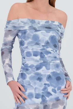 Shasa Asymmetric Off Shoulder Floral Midi Dress