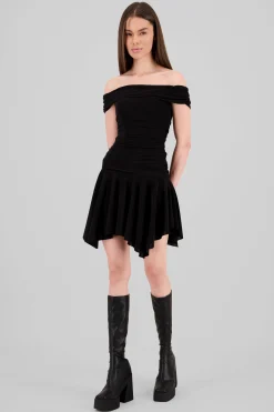 Shasa Asymmetric Off Shoulder Mini Dress