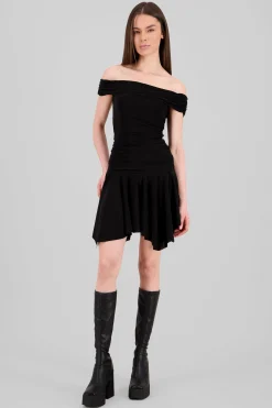 Shasa Asymmetric Off Shoulder Mini Dress