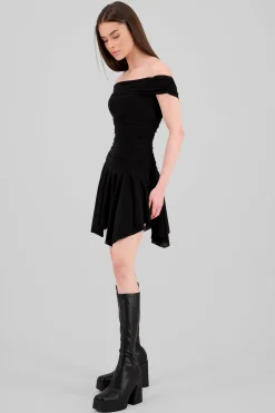 Shasa Asymmetric Off Shoulder Mini Dress