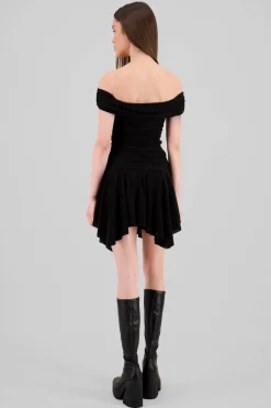 Shasa Asymmetric Off Shoulder Mini Dress