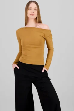 Shasa Asymmetric One Shoulder Long Sleeve Top