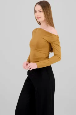 Shasa Asymmetric One Shoulder Long Sleeve Top