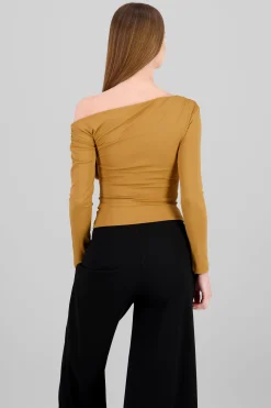 Shasa Asymmetric One Shoulder Long Sleeve Top