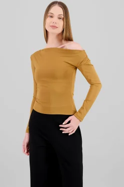 Shasa Asymmetric One Shoulder Long Sleeve Top