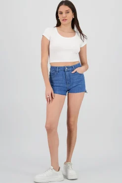 Shasa Asymmetrical Distressed Mini Shorts