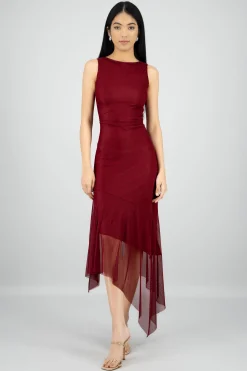 Shasa Asymmetrical Mesh Maxi Dress