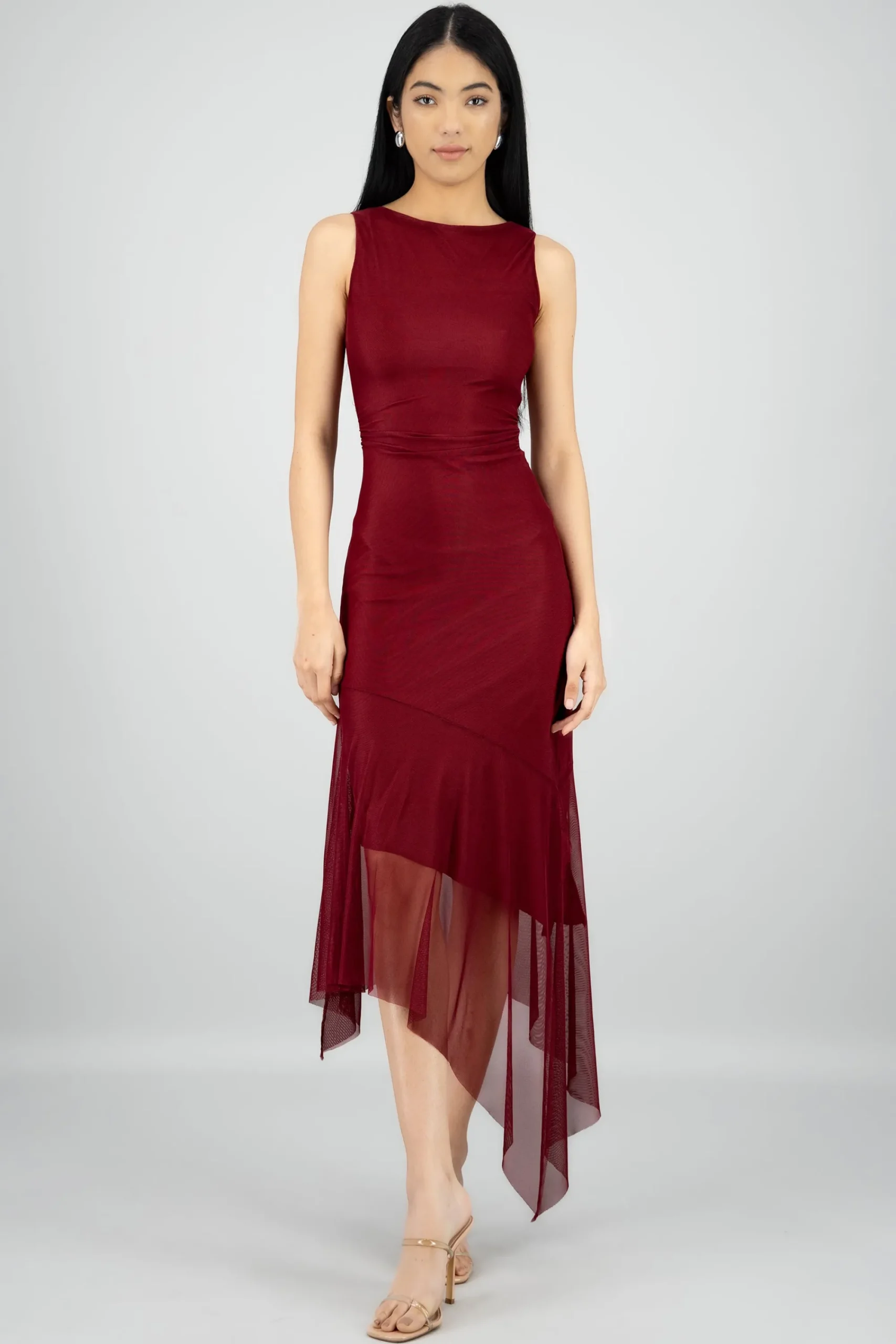 Shasa Asymmetrical Mesh Maxi Dress