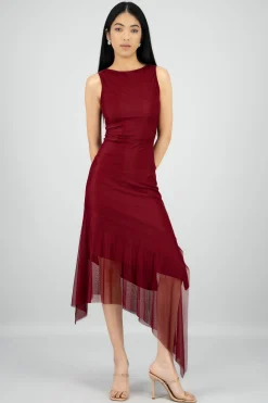 Shasa Asymmetrical Mesh Maxi Dress