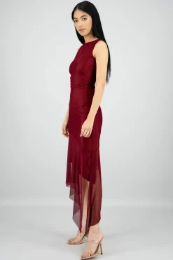 Shasa Asymmetrical Mesh Maxi Dress