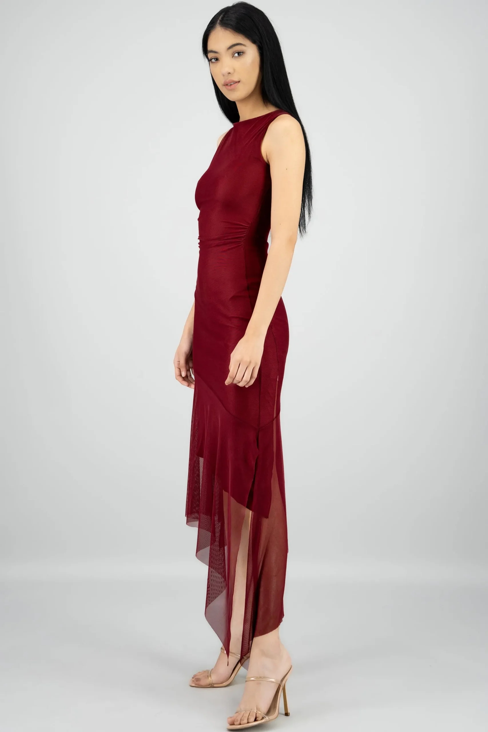 Shasa Asymmetrical Mesh Maxi Dress