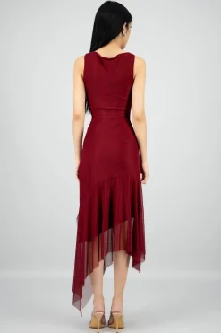Shasa Asymmetrical Mesh Maxi Dress