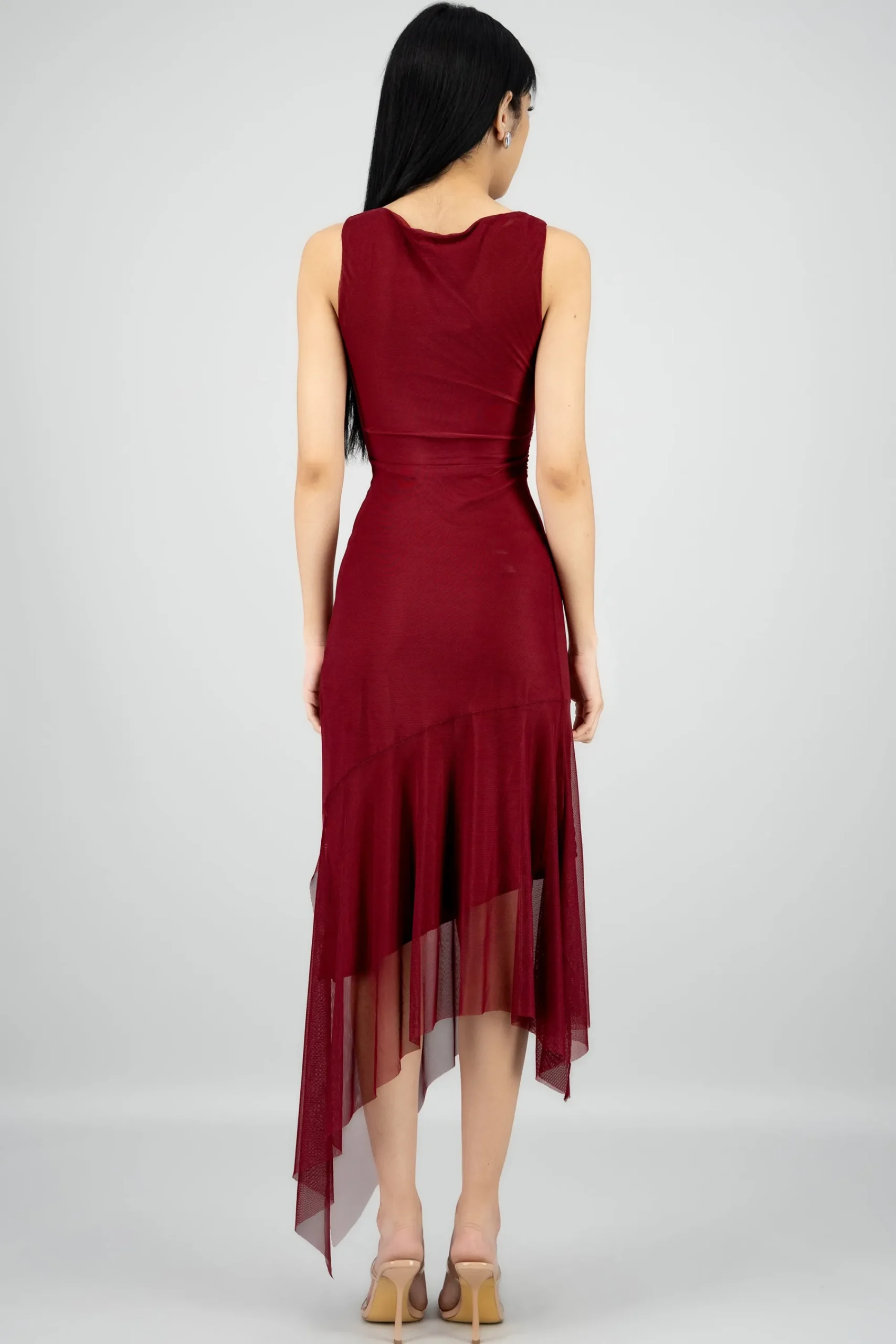 Shasa Asymmetrical Mesh Maxi Dress