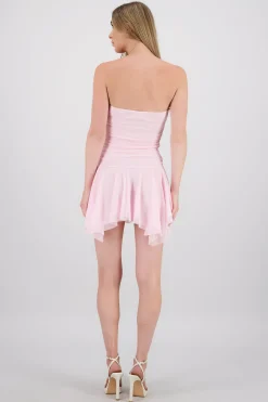 Shasa Asymmetrical Mesh Mini Dress