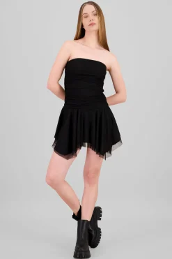 Shasa Asymmetrical Mesh Mini Dress