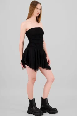 Shasa Asymmetrical Mesh Mini Dress