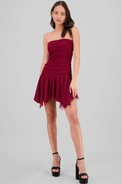 Shasa Asymmetrical Mesh Mini Dress