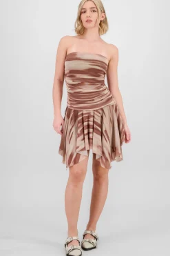 Shasa Asymmetrical Mesh Print Dress