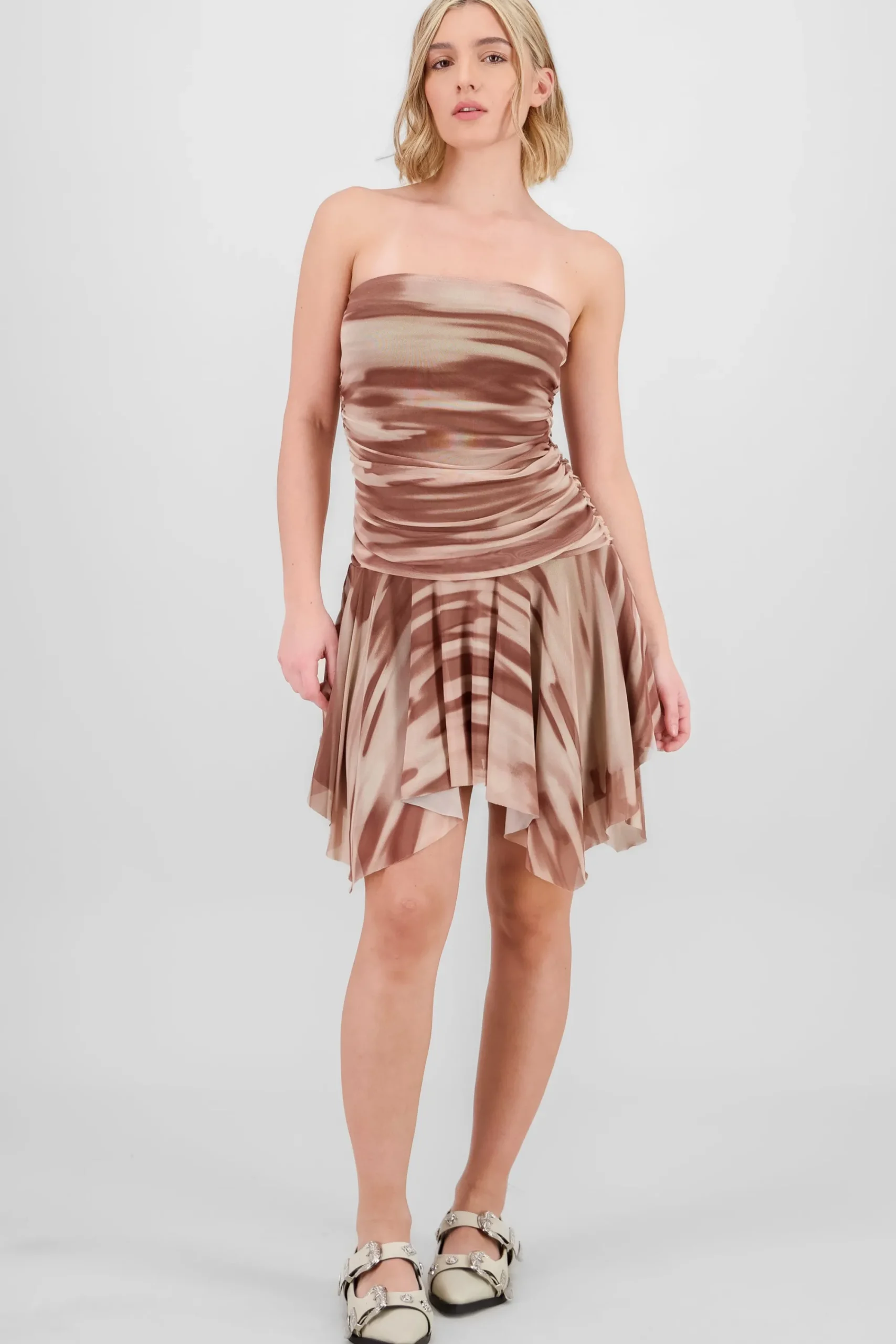 Shasa Asymmetrical Mesh Print Dress