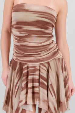 Shasa Asymmetrical Mesh Print Dress