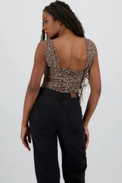Shasa Asymmetrical Sleeveless Animal Print Bodysuit