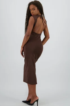 Shasa Backless Midi Dress with V Neck