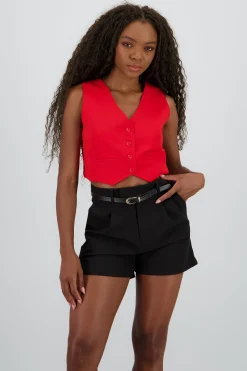 Shasa Basic Button Vest Crop Top
