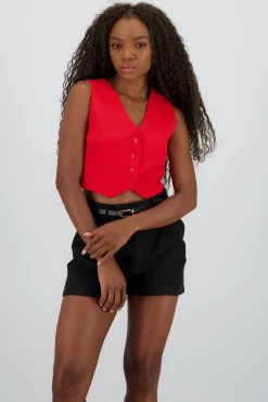 Shasa Basic Button Vest Crop Top