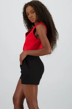 Shasa Basic Button Vest Crop Top