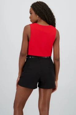 Shasa Basic Button Vest Crop Top