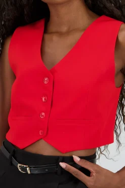 Shasa Basic Button Vest Crop Top