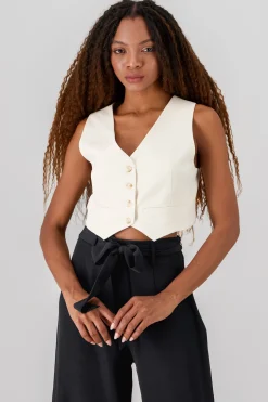 Shasa Basic Button Vest Crop Top