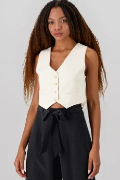 Shasa Basic Button Vest Crop Top