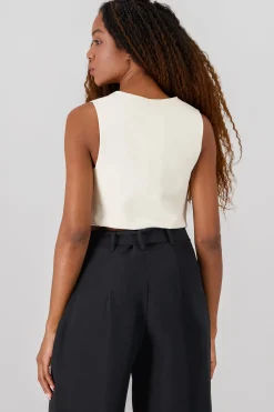 Shasa Basic Button Vest Crop Top