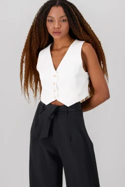 Shasa Basic Button Vest Crop Top